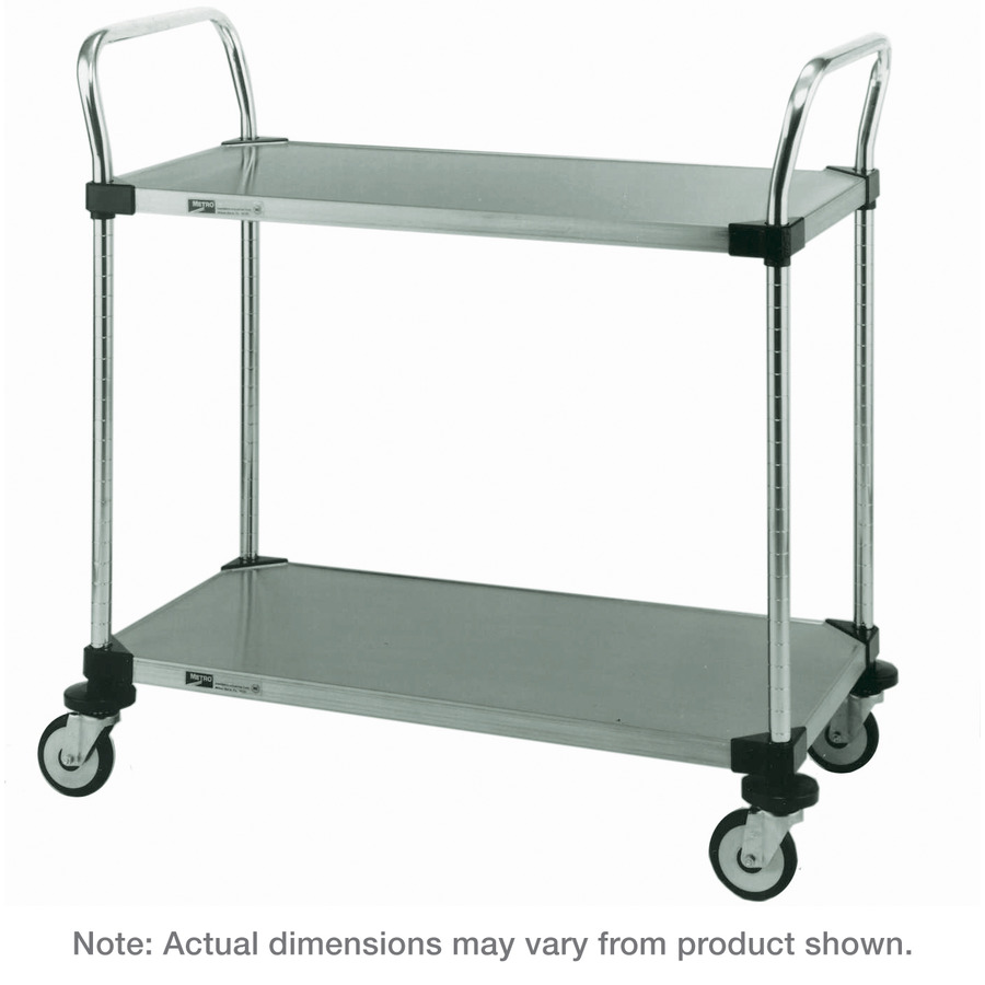 Metro MW104 Utility Cart, 2 Stainless Steel Solid Shelves, 18"x30"x38", MW Series