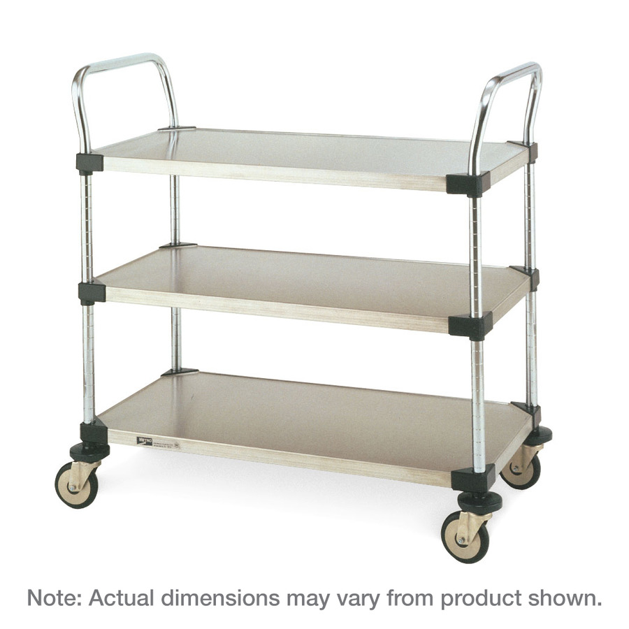 Metro MW203 Utility Cart, 3 Stainless Steel Solid Shelves, 18"x24"x38", MW Series