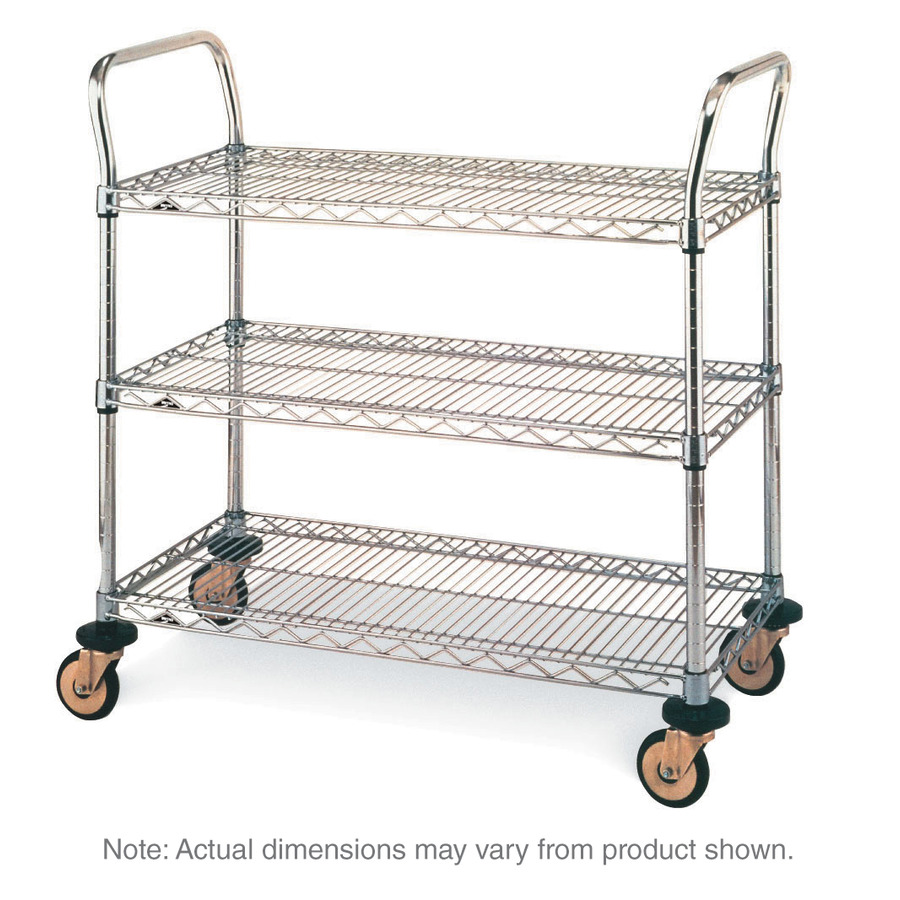 Metro MW702 MW Series Utility Cart with 3 Stainless Steel Wire Shelves, 18"x24"x38"