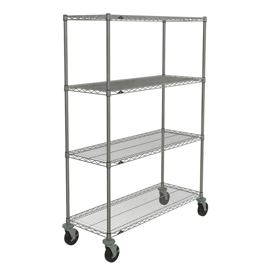 Metro N356BBR Super Erecta 4-Shelf Stem Caster Cart, Rubber Casters, 18"x48"x67.875"