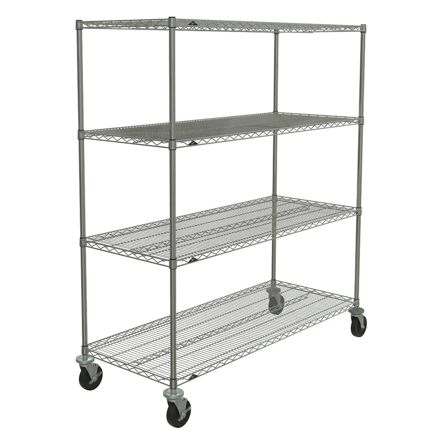 Metro N566BBR Super Erecta 4-Shelf Stem Caster Cart, Rubber Casters, 24"x60"x67.875"