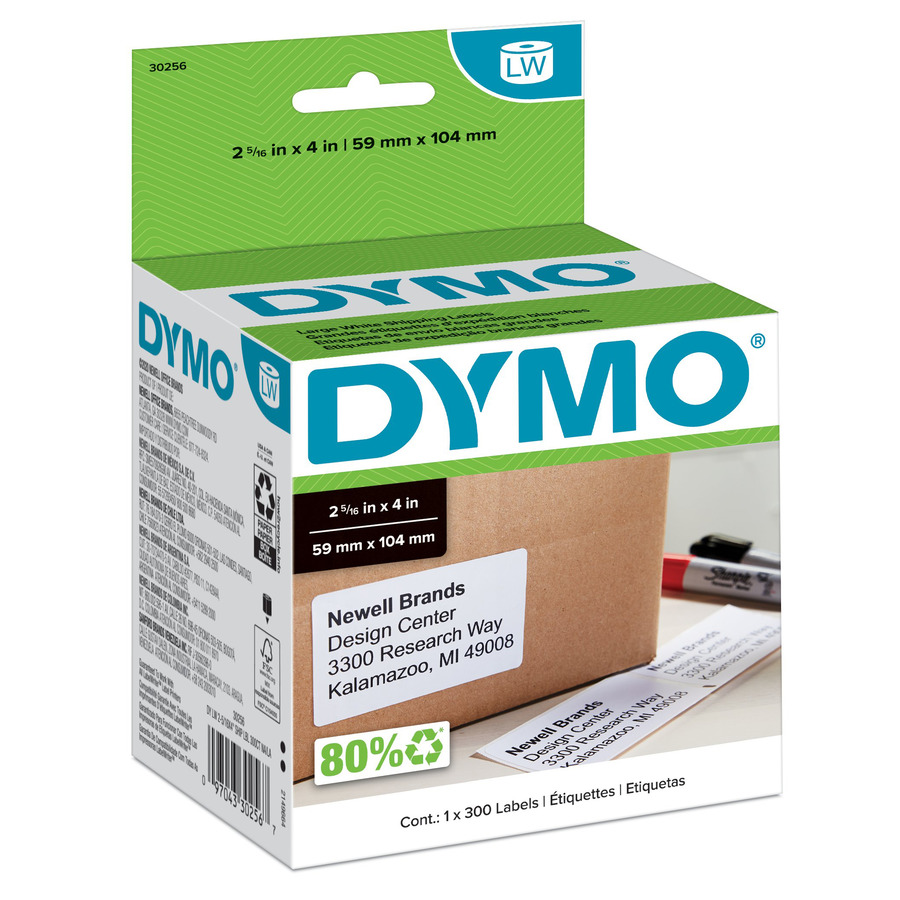 DYMO 30256 LabelWriter Shipping Labels, Roll, White, 2-5/16" x 4", 300/Ct