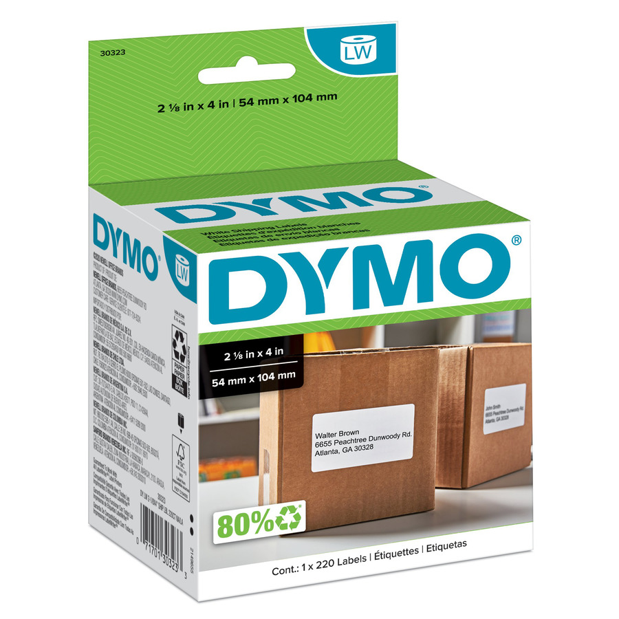 DYMO 30323 LabelWriter Shipping Labels, Roll, White, 2-1/8" x 4", 220/Ct