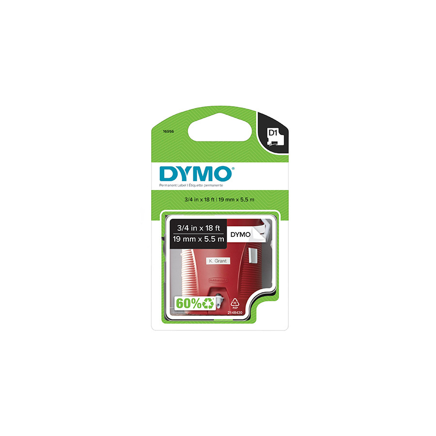 DYMO 16956 Labeling Tape, D1 Cartridge, Permanent High-Performance, Polyester, 0.75" x 18', Black on White, LabelManager Series < Work