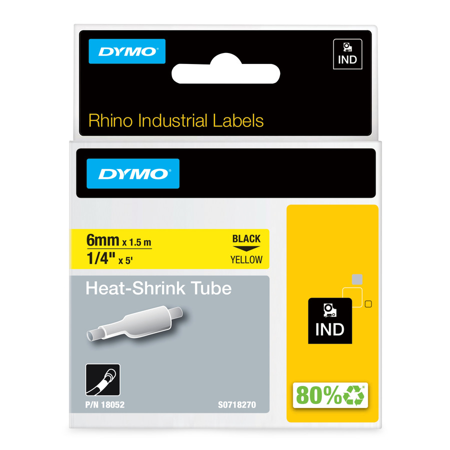 DYMO 18052 Rhino Heat Shrink Tube, 1/4" Yellow/Black Print