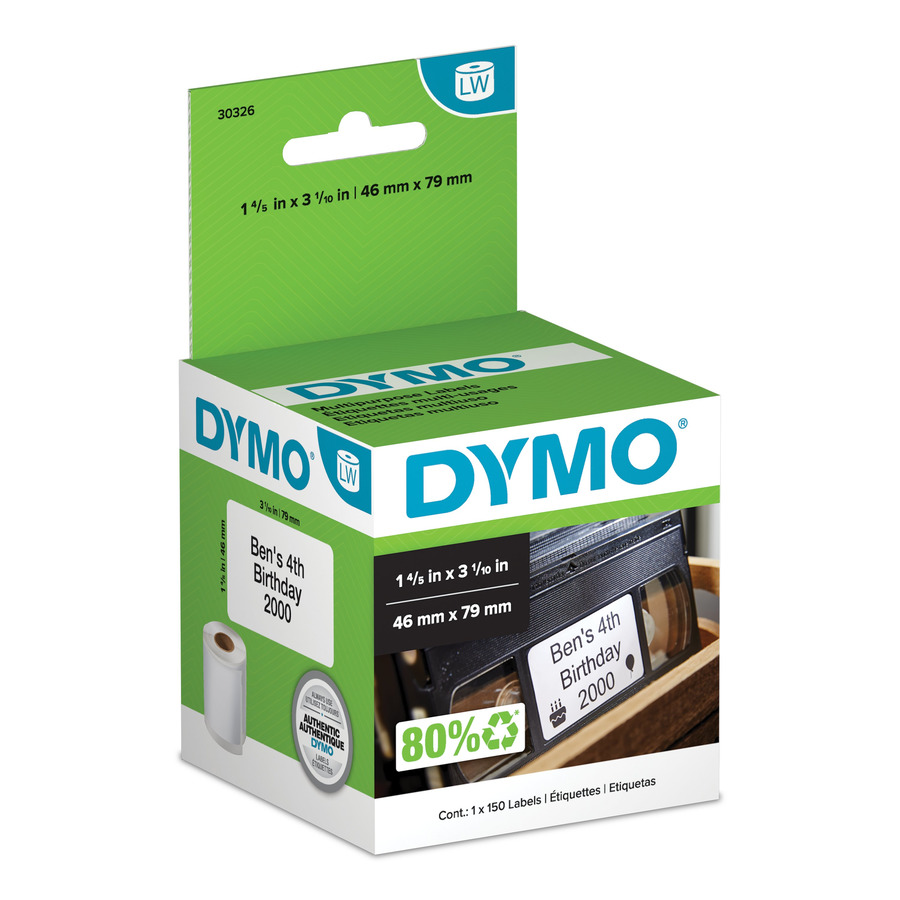 DYMO 30326 LabelWriter Video Top Labels, White, 1-4/5" x 3-1/10", 150/Ct