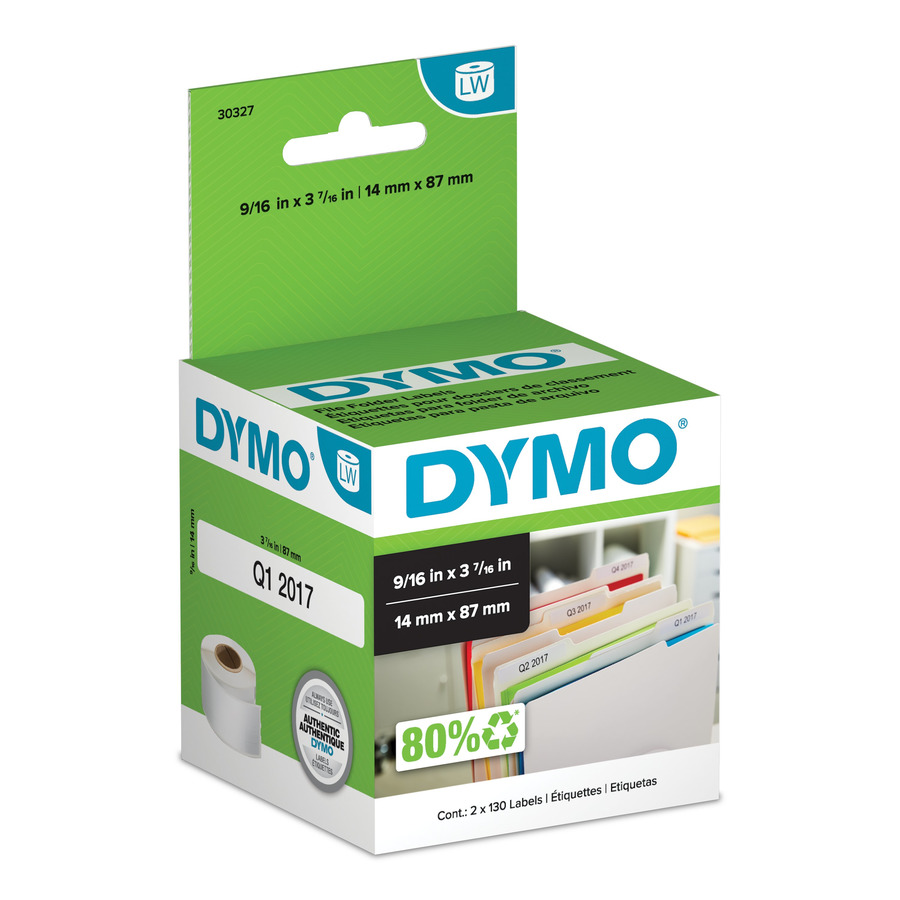 DYMO 30327 LabelWriter File Folder Labels, White, 9/16" x 3-7/16", 260/Ct