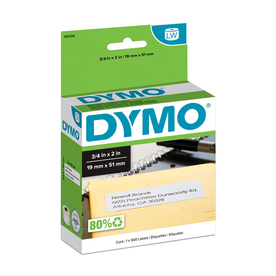 DYMO 30330 LabelWriter Return Address Labels, White, 3/4" x 2", 500/Ct