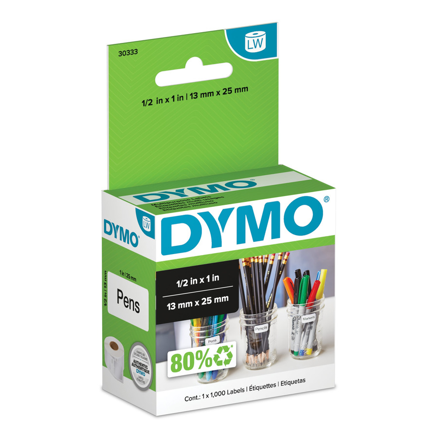 DYMO 30333 LabelWriter Mutli-Purpose Labels, Extra Small, 2 up, White, 1/2" x 1", 1000/Ct