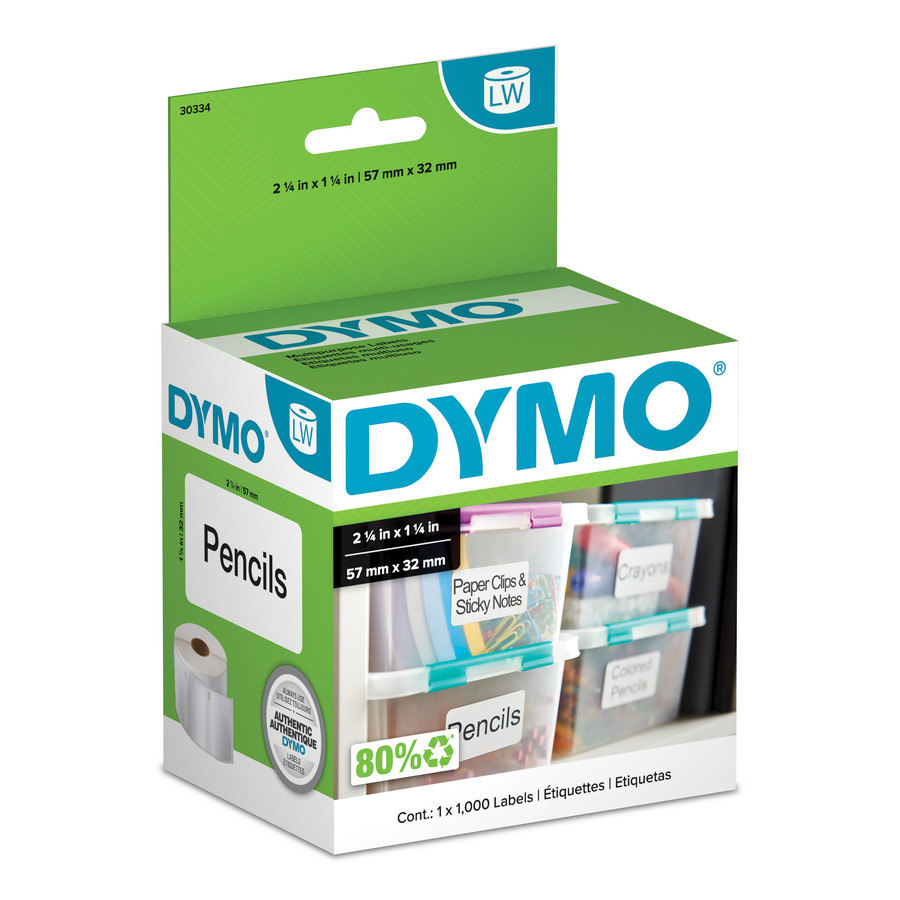 DYMO 30334 LabelWriter Multi-Purpose Labels, White, 2-1/4" x 1-1/4", 1000/Ct