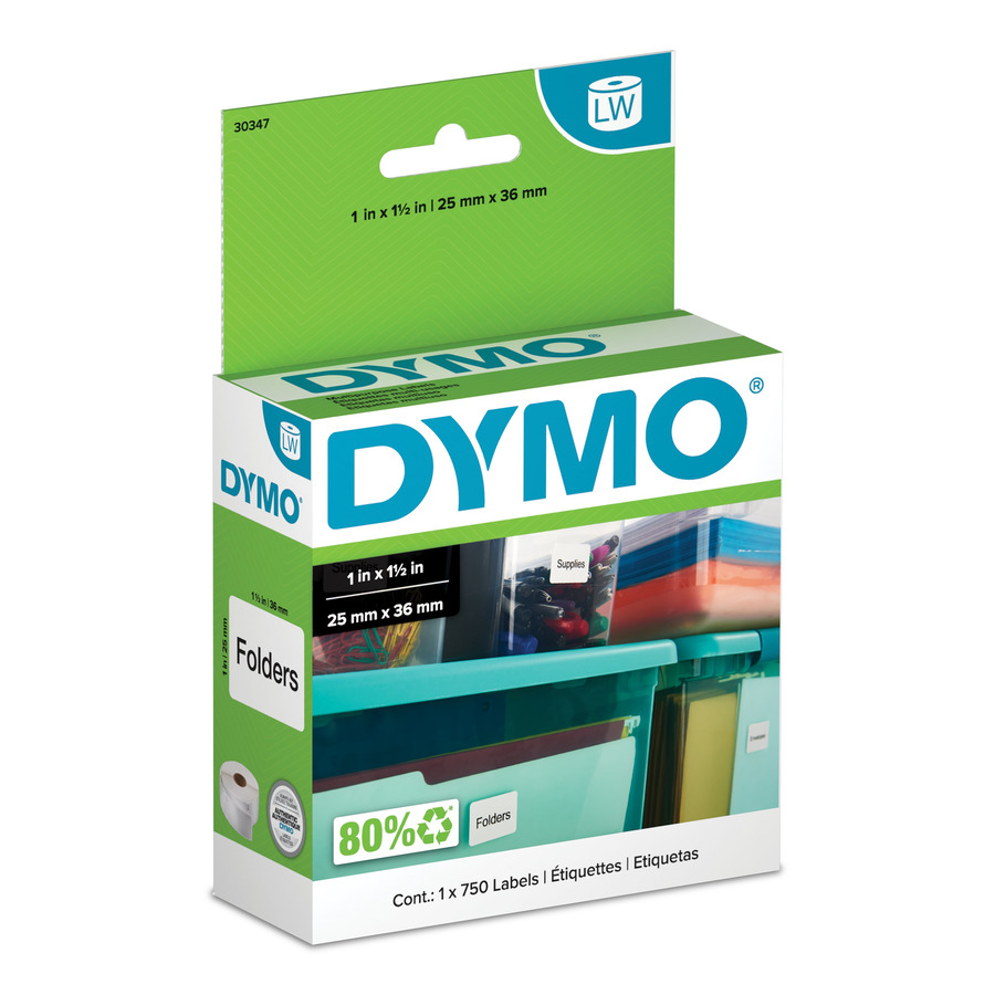 DYMO 30347 Book Spine Labels, White, 1" x 1.5", 750/Roll