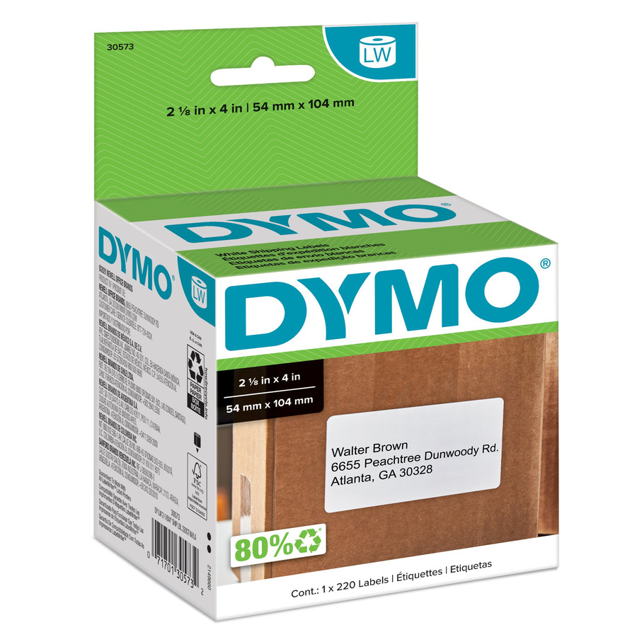 DYMO 30573 LabelWriter Shipping Labels, White, 2-1/8" x 4", 220/Ct