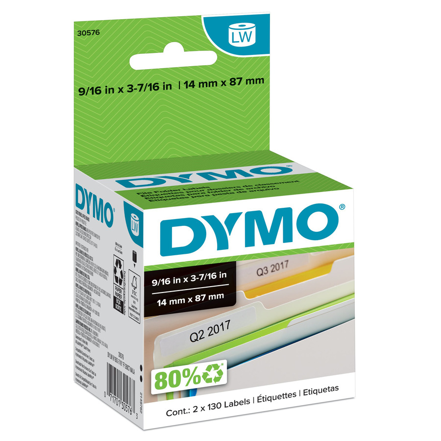 DYMO 30576 LabelWriter File Folder Labels, White, 9/16" x 3-7/16", 260/Ct