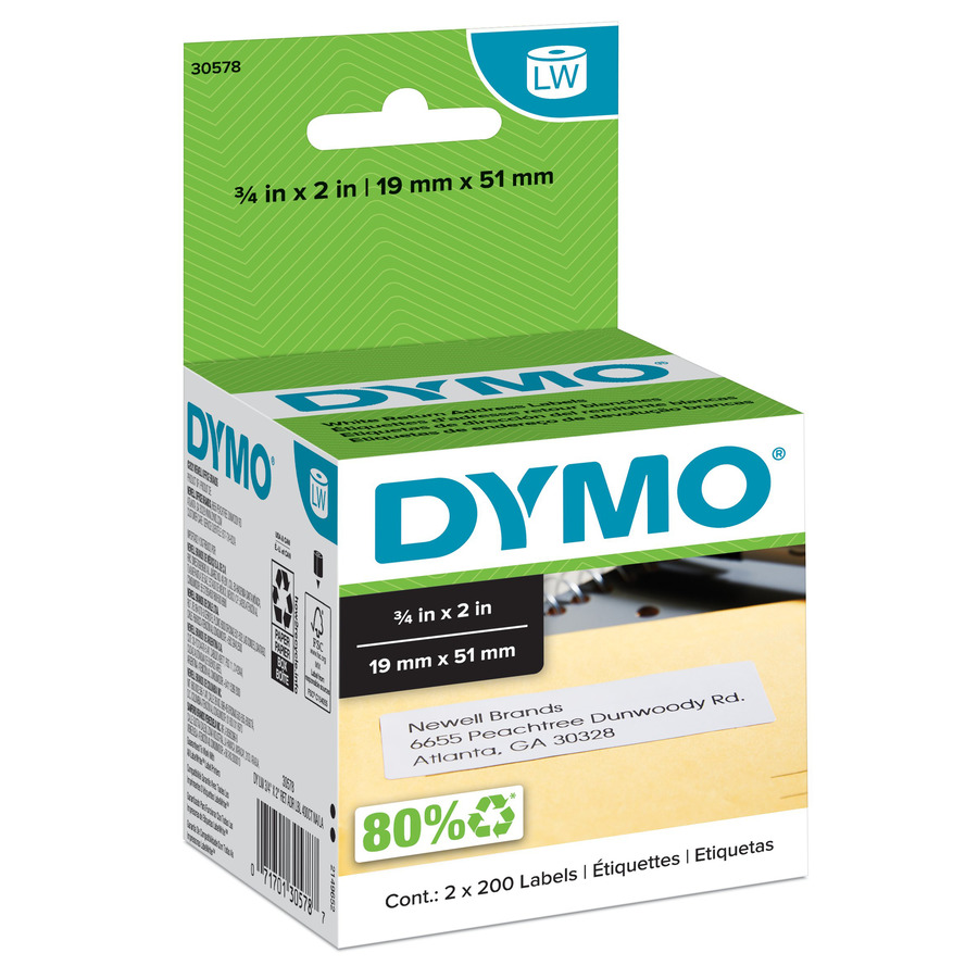 DYMO 30578 Labels, Return Address, 3/4" x 2", 200/ct, 2/per box