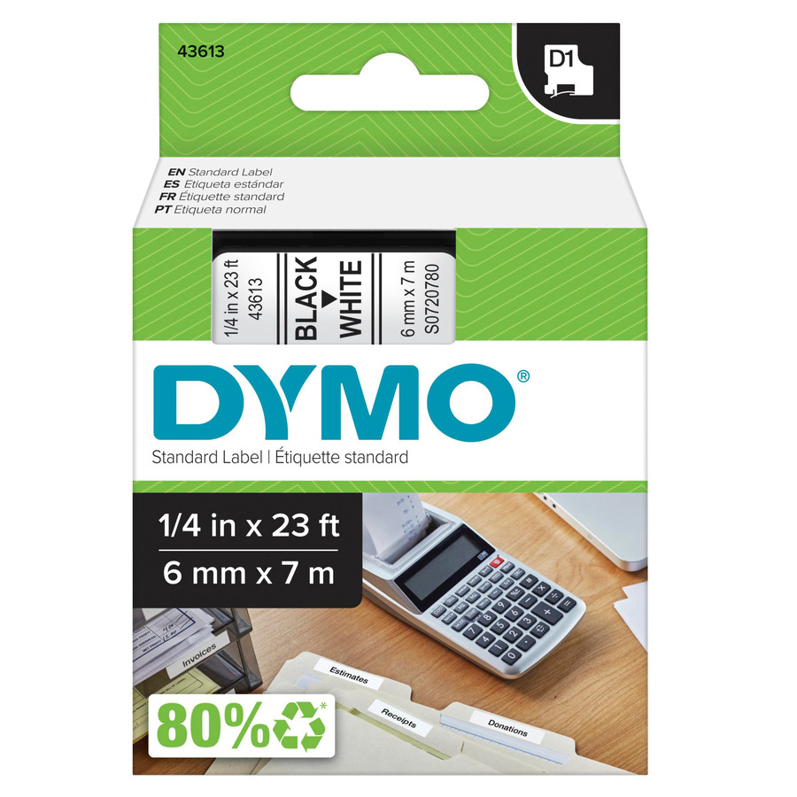 DYMO 45010 Labeling Tape, Standard D1 Cartridge, 0.5" x 23', Clear/Black Print, LabelManager Series