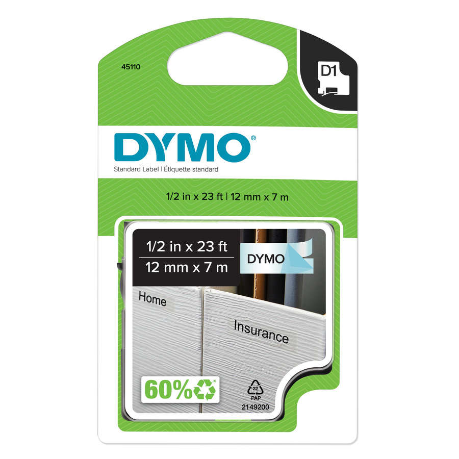 DYMO 45110 Labeling Tape, Standard D1 Cartridge, 0.5" x 23', Clear/Black Print, LabelManager Series