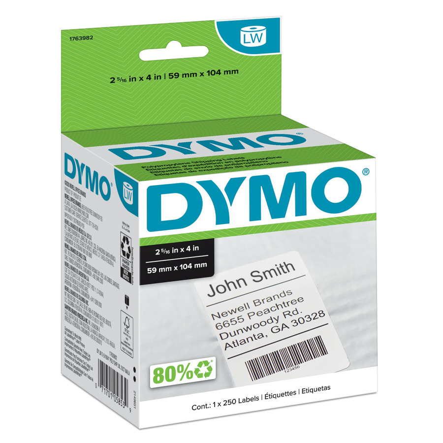 DYMO 1763982 LabelWriter Shipping Label, Polyester, 2-5/16" x 4", White, 25/Ct