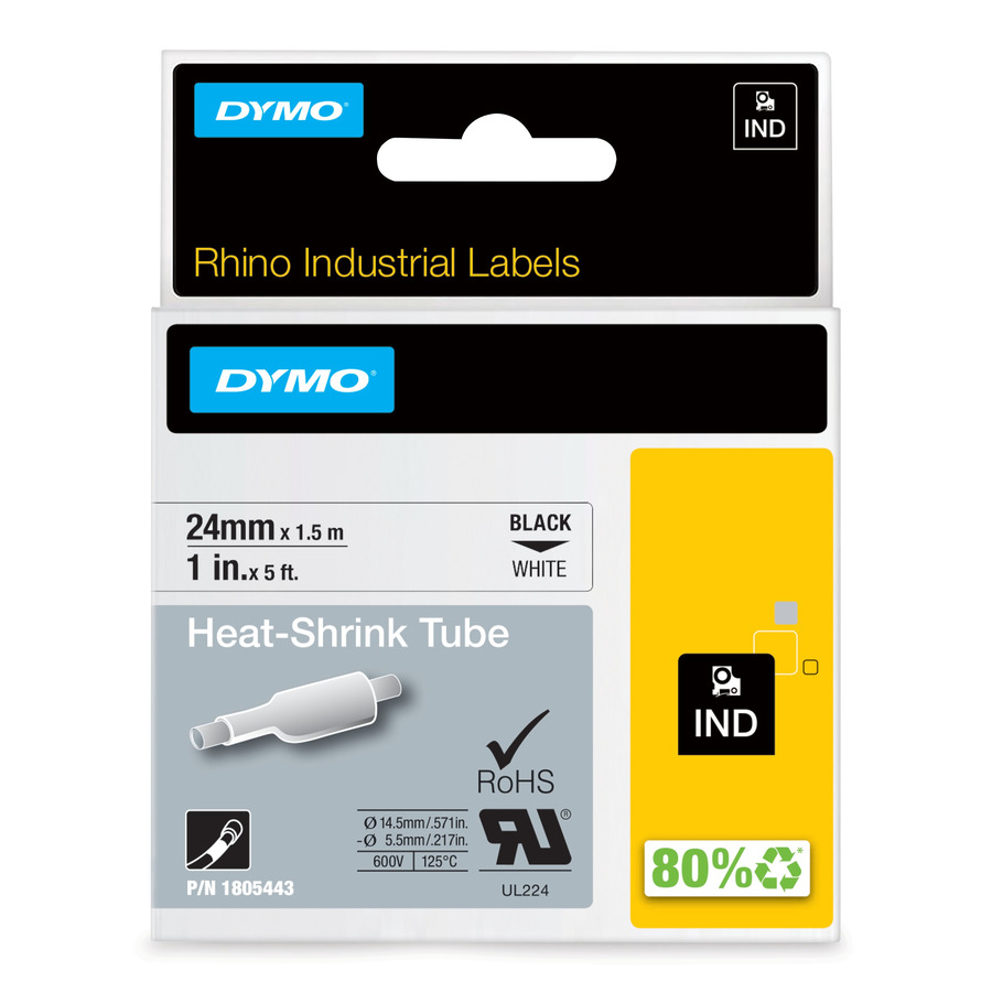 DYMO 1805443 Rhino Industrial Heat Shrink Tube, 1"x 5', White/Black