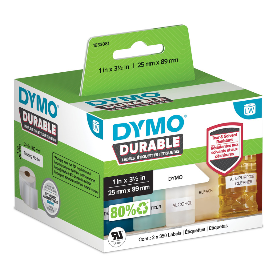 DYMO 1933081 LabelWriter Industrial Labels, Durable, 1" x 3-1/2", White, 700 labels