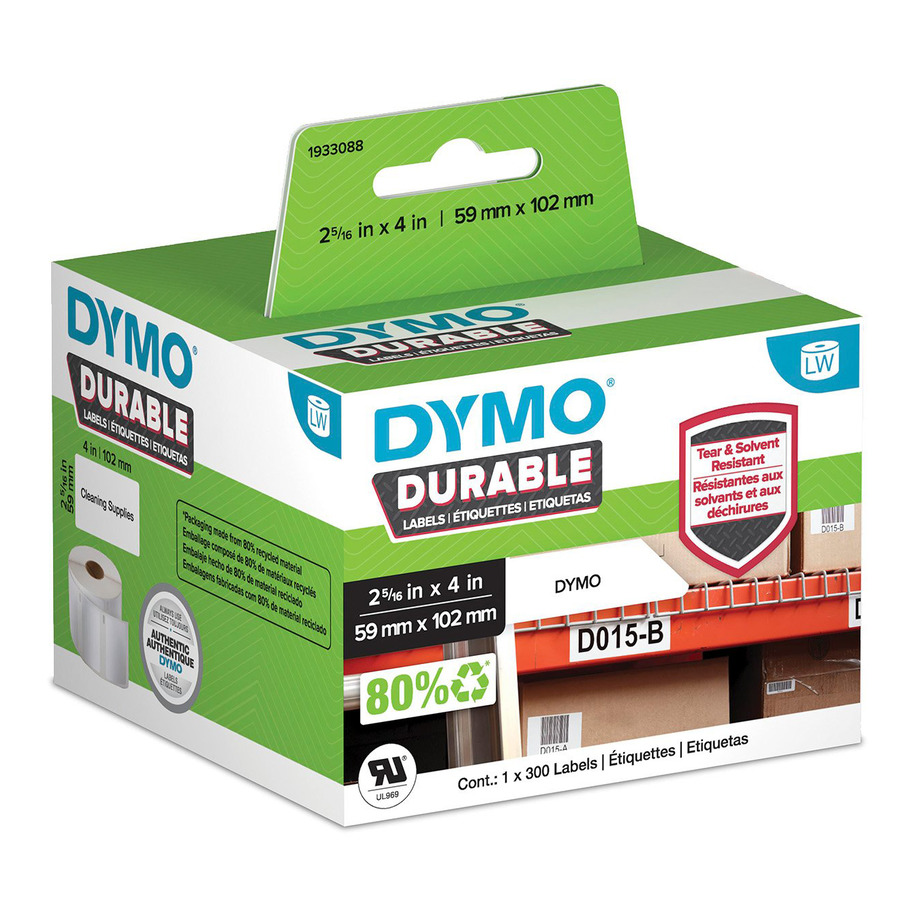 DYMO 1933088 LabelWriter Industrial Labels, Durable, 2-5/16" x 4", White, 300 labels