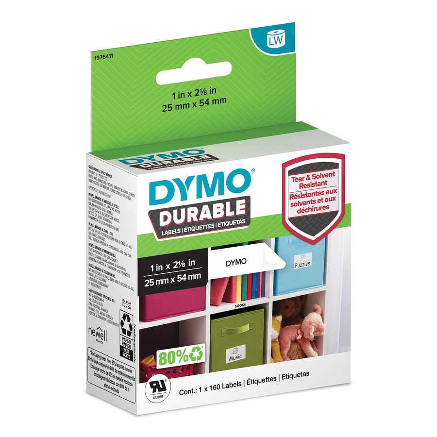 DYMO 1976411 LabelWriter Labels, Durable, Polyester, 1" x 2-1/8", White/Black Print, 160 labels