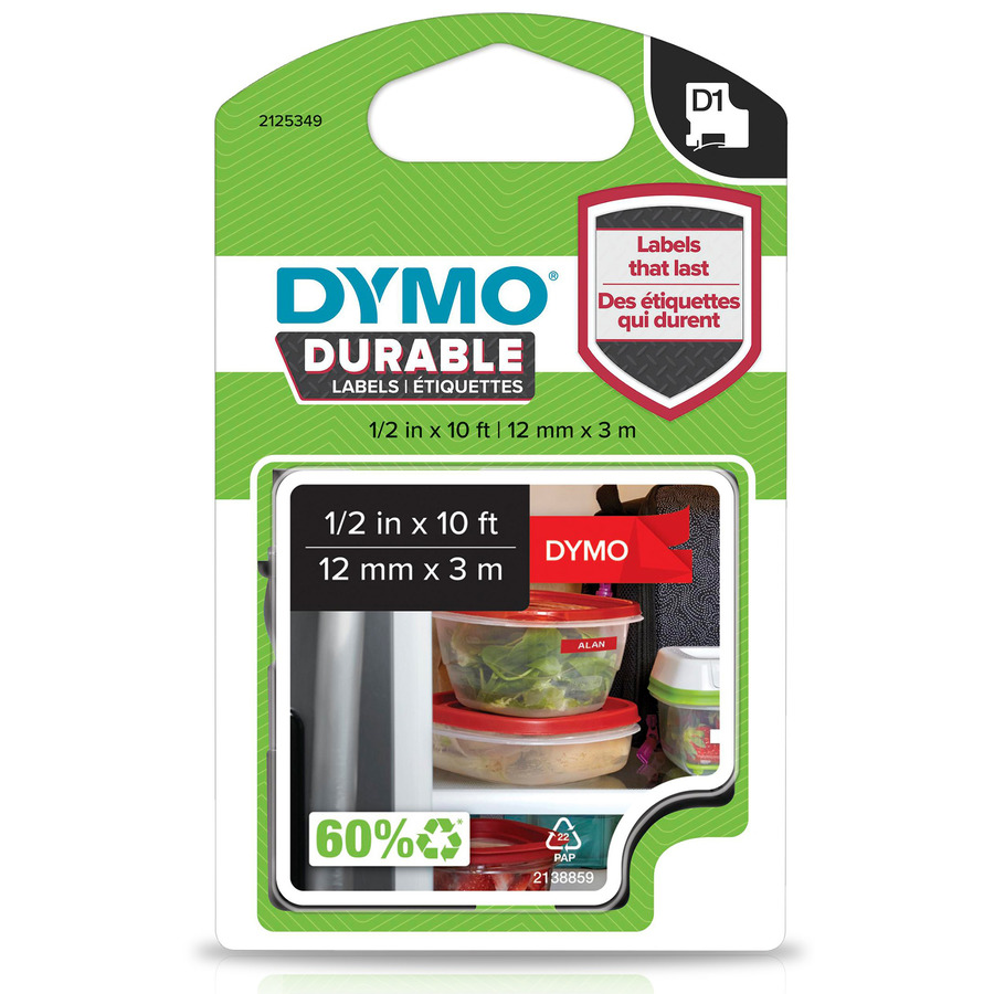 DYMO 1978366 Labeling Tape, D1 Cartridge, Durable Labels, 1/2" x 10', Red/White Print, LabelManager Series