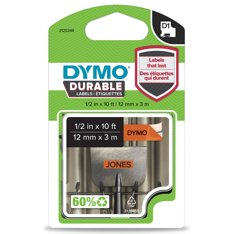 DYMO 1978367 Labeling Tape, D1 Cartridge, Durable Labels, 1/2" x 10', Orange/Black Print, LabelManager Series