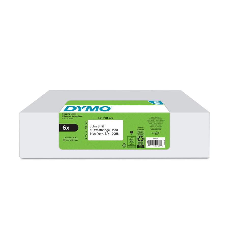 DYMO 2050765 LabelWriter Shipping Labels, 2-5/16" x 4", White, 300/Ct 6Pk