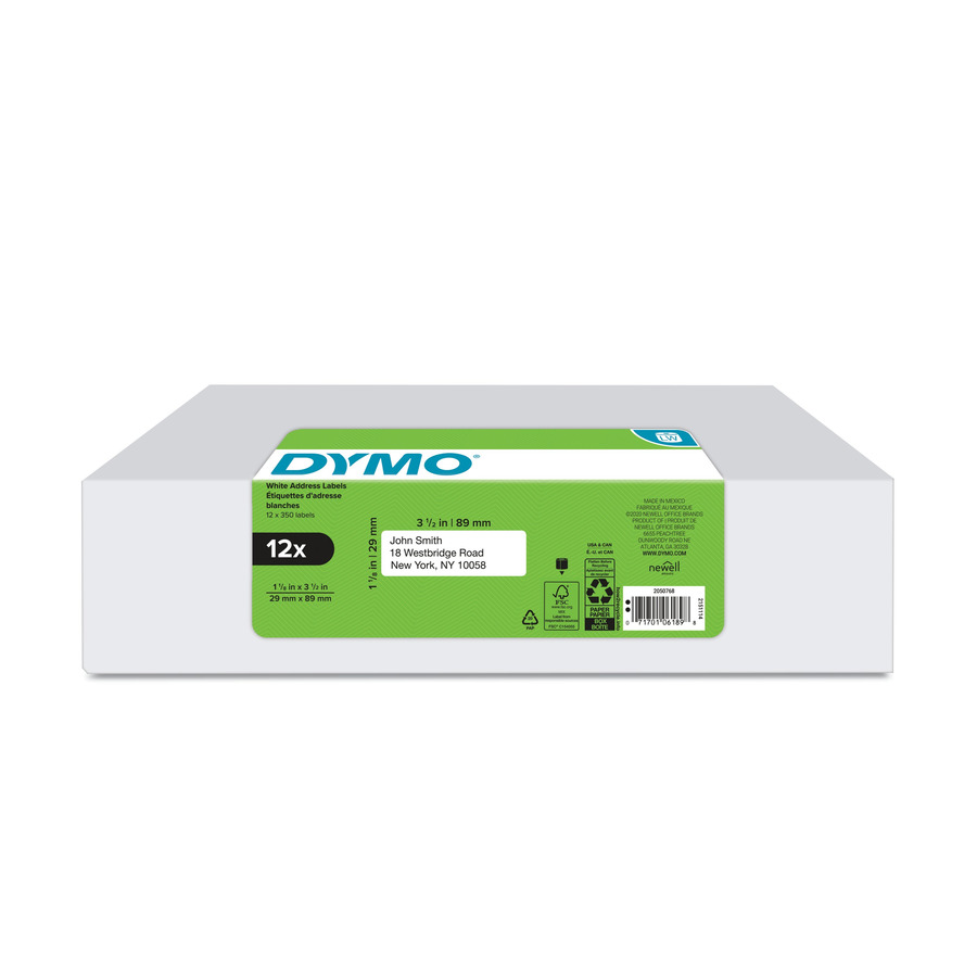 DYMO 2050768 LabelWriter Address Labels, 1-1/8" x 3-1/2", White, 350/Ct, 12/Pk