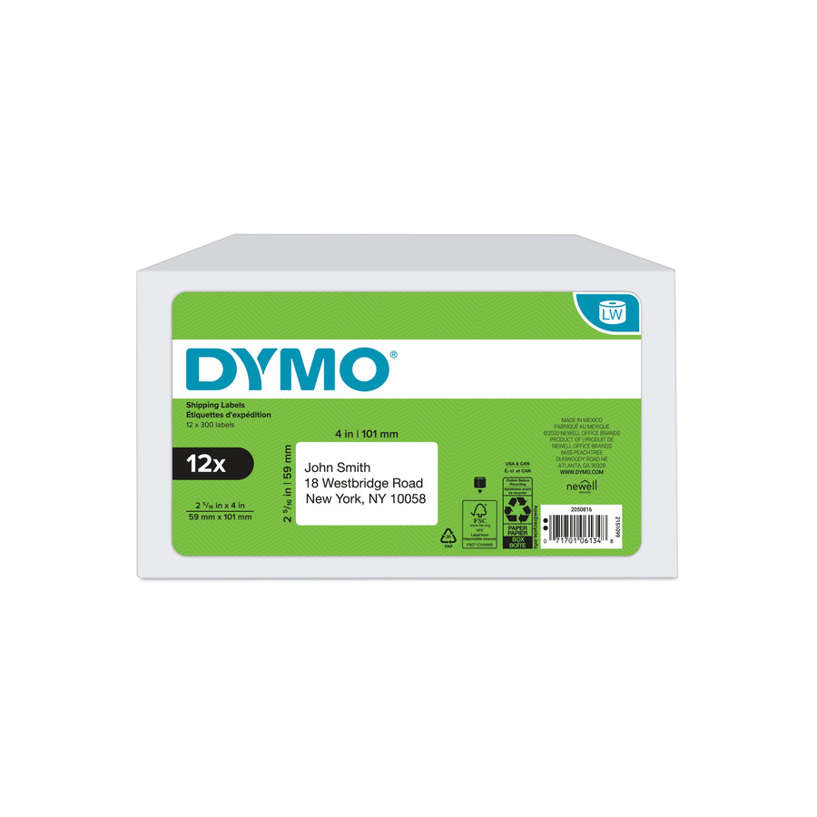 DYMO 2050816 LabelWriter Shipping Labels, 2-5/16" x 4", White, 300/Ct, 12/Pk