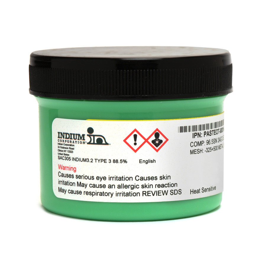 Indium Solder PASTEOT-800164-250GR Solder Paste, 3.2, Type 3, SAC305, 250g Jar