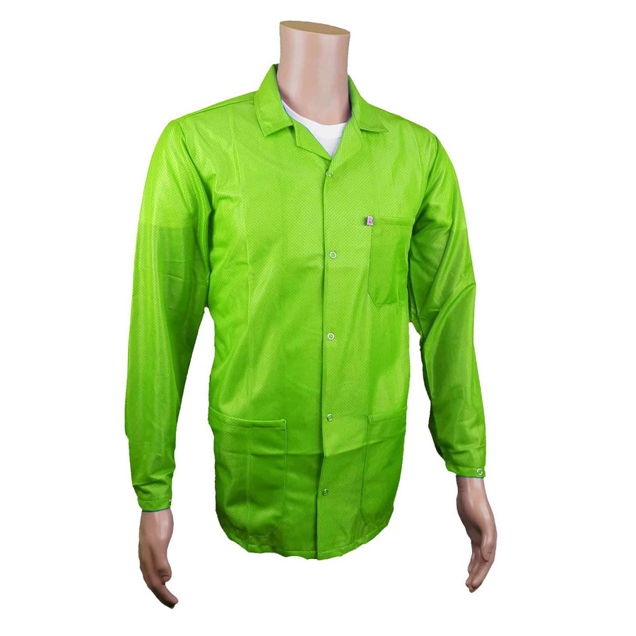 Transforming Technologies JKC9021SPGN ESD Jacket, Lapel Collar, Snap Cuff, Green, X-Small, 9010 Series