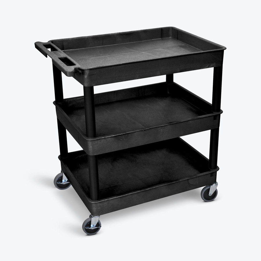 Luxor TC111-B Utility Tub Cart, 3 Shelf, Large, 32"Wx24"Dx38.25"H, Black