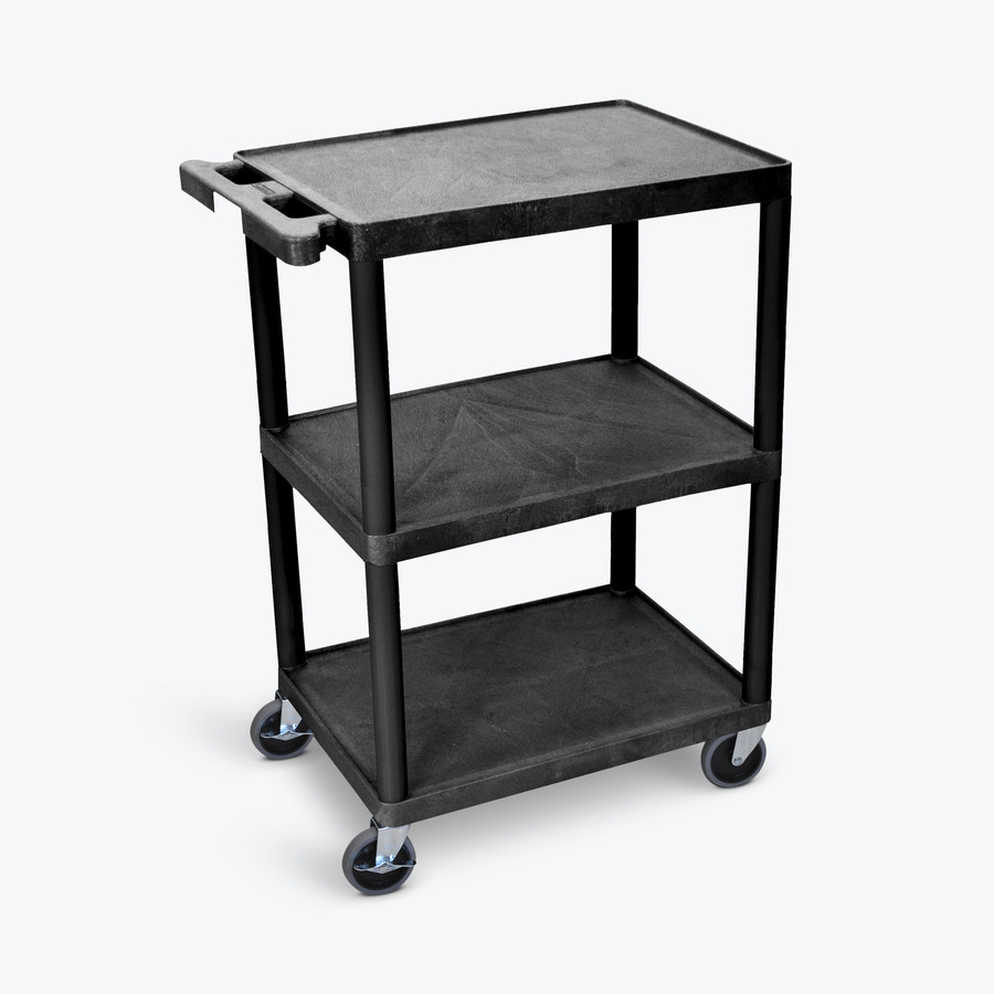 Luxor STC222-B Utility Shelf Cart, 3 Shelf, Flat, 24"Wx18"Dx36.5"H, Black