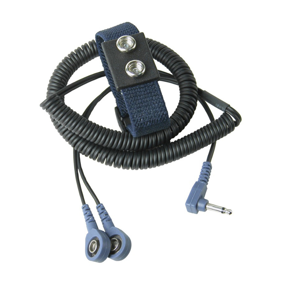 Desco 19860 Dual-Wire Adjustable Wrist Strap w/7 mm Snaps, 6' Coil Cord