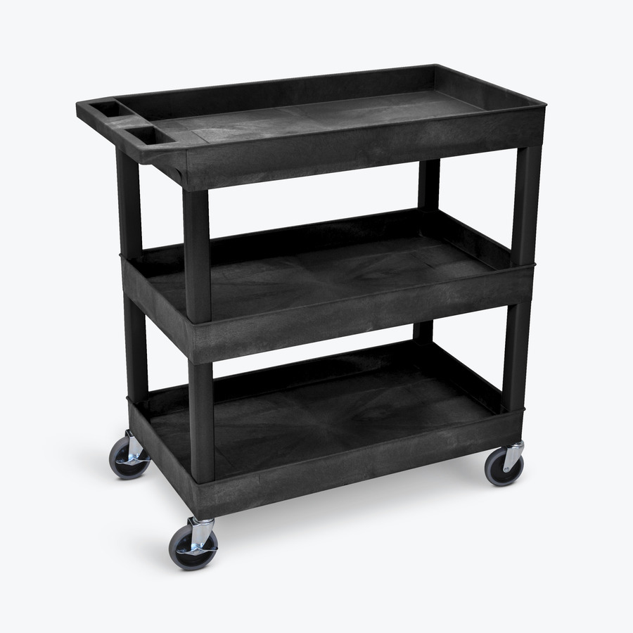 Luxor EC11-B Tub Cart, 3 Shelf, 32"x18", Black