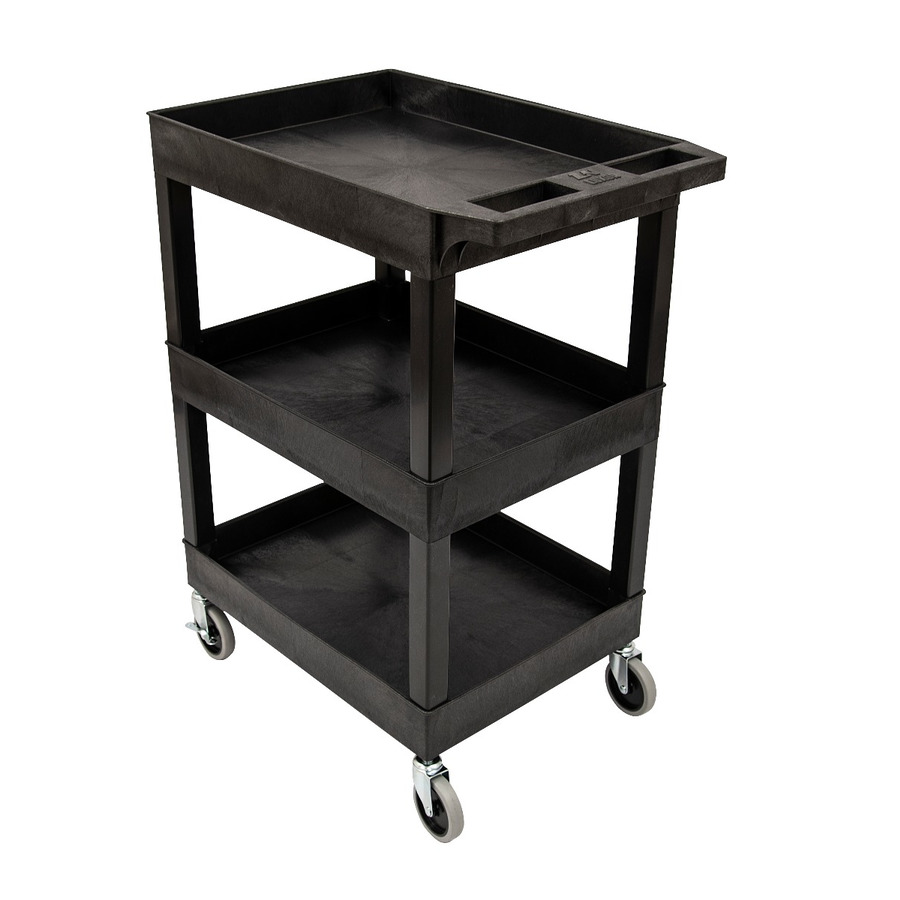 Luxor SEC111HD-B Utility Cart, Plastic, 3 Shelf, 24”Wx18”Dx37.25”H, Black