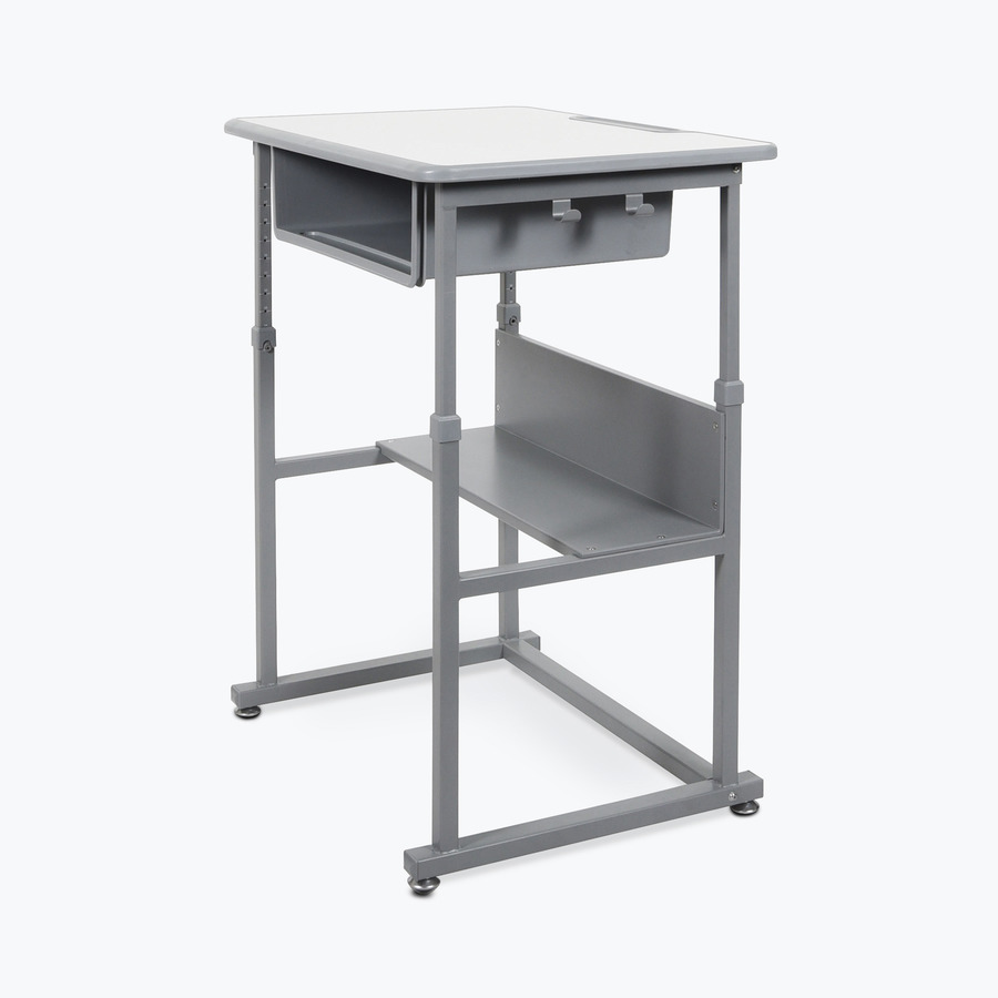 Luxor STUDENT-M Student Desk, Manual Adjust, Bookbox, Hooks, 27.5"Wx19.5"Dx24.5" to 42"H, Black