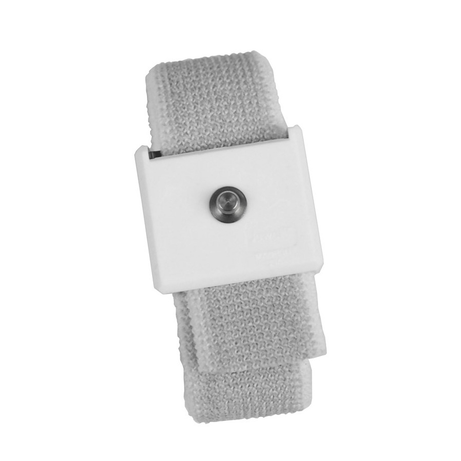 Desco 09233 Jewel Adjustable Wrist Strap w/ 4 MM Snap, Elastic, White