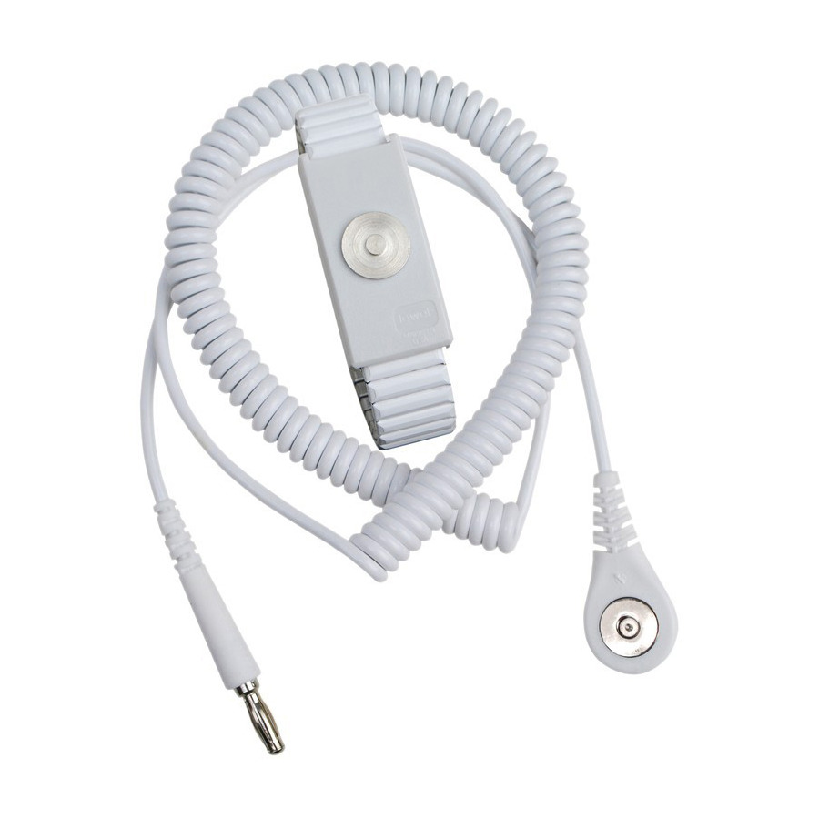 Desco 09211 Jewel MagSnap Adjustable Metal Wrist Strap, White, 6' Cord, Class 1000 Packaging