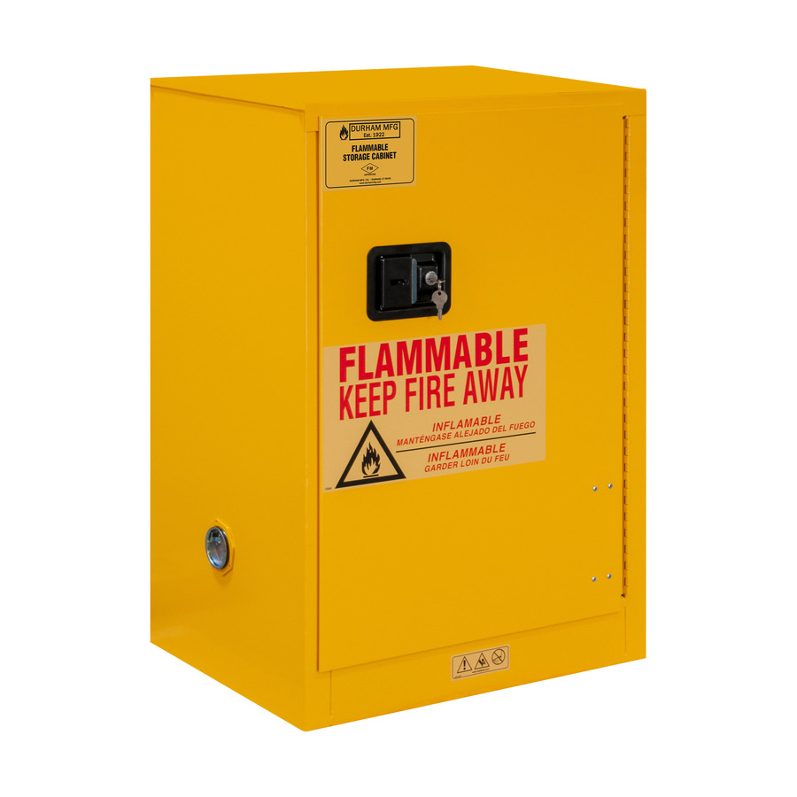 Durham Mfg 1012M-50 Flammable Storage Cabinet, 12 Gal., 1 SF/1 Door, Manual, 23x18x35" Yellow