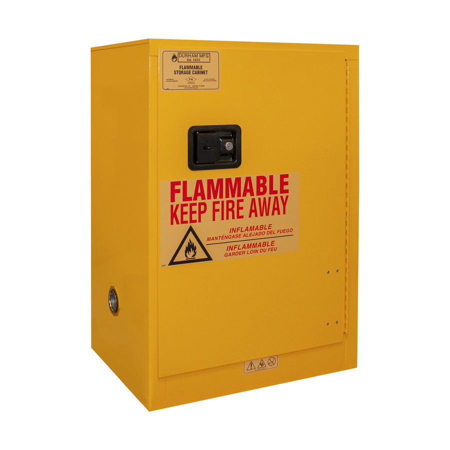 Durham Mfg 1012MA-50 Flammable Storage Cabinet, 24 Aerosol Cans, Manual, 23"x18"x35", Yel