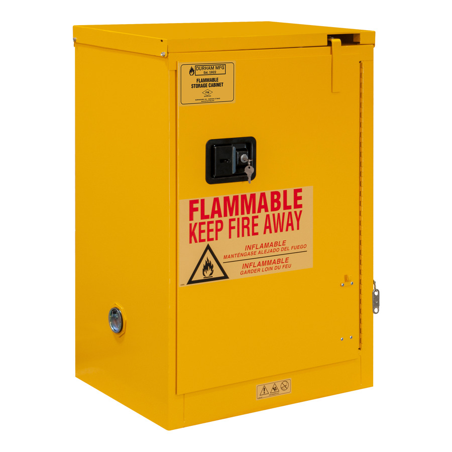 Durham Mfg 1012S-50 Flammable Storage Cabinet, 12 Gal, 1 SF/1 Door, Self Close, 23x18x36.375" Yel