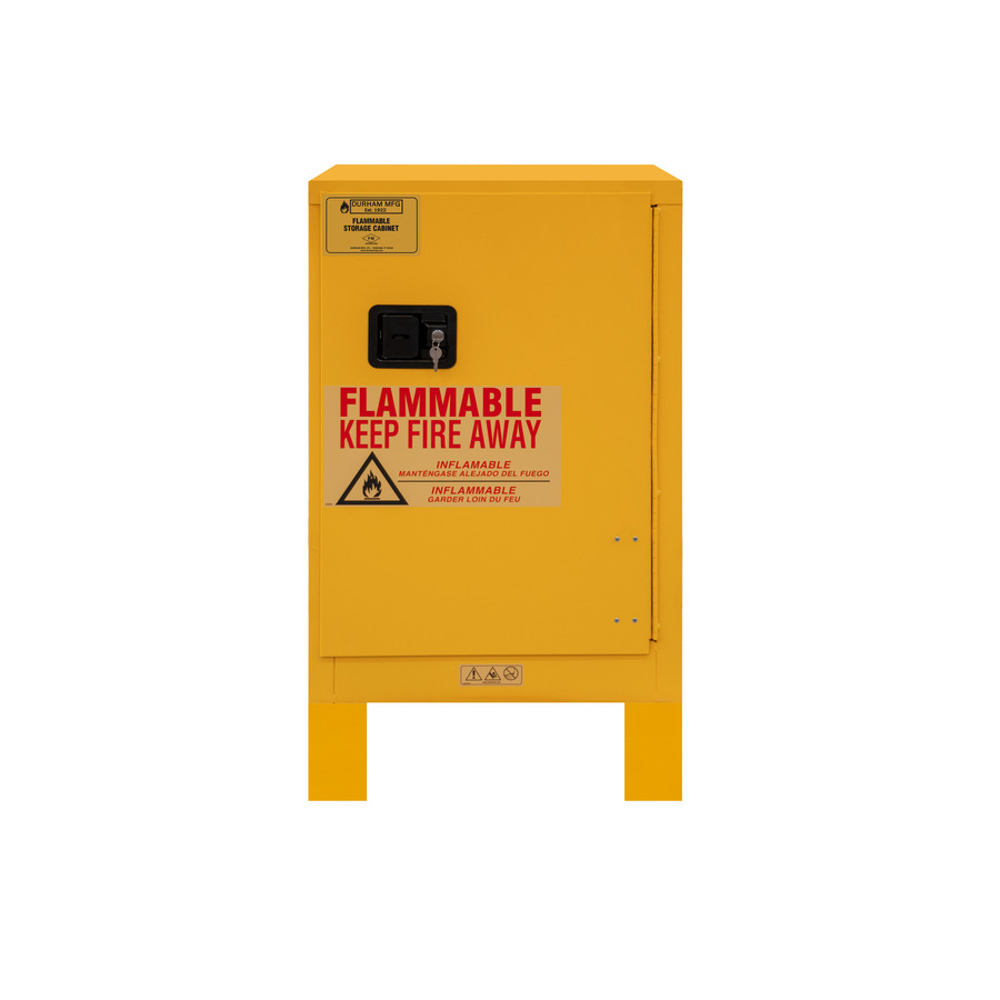 Durham Mfg 1012SL-50 Flammable Storage Cabinet, Legs, 12 Gal, 1 SF/1 Door, SC 23x18x42.375" Yel