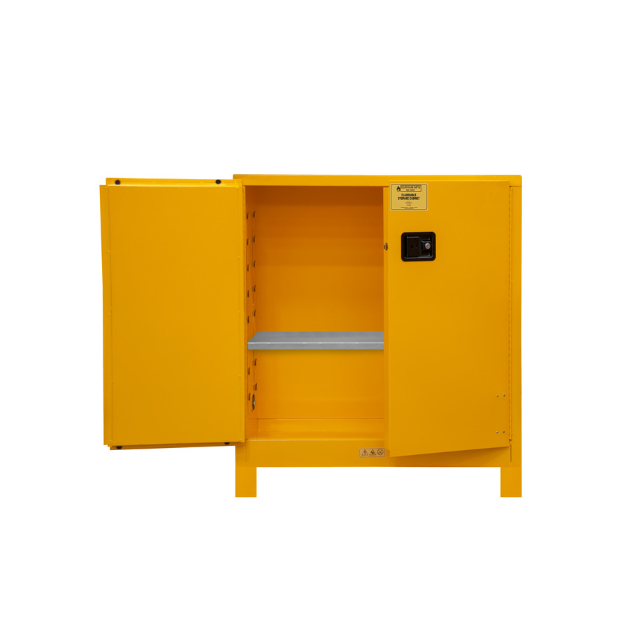 Durham Mfg 1030ML-50 Flammable Storage Cabinet, Legs, 30 Gal., 1 SF/2 DR, Manual, 43"x18"x50", Yel