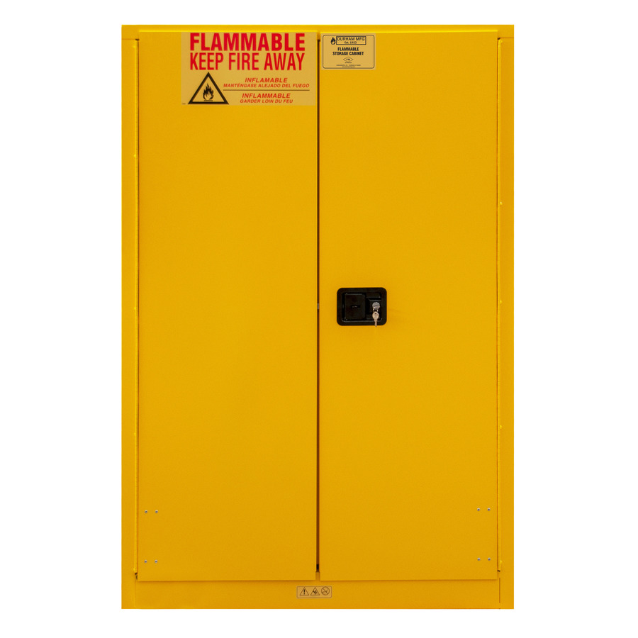 Durham Mfg 1090M-50 Flammable Storage Cabinet, 90 Gal, 2 SF/2 DR, Manual, 43"x34"x65", Yel