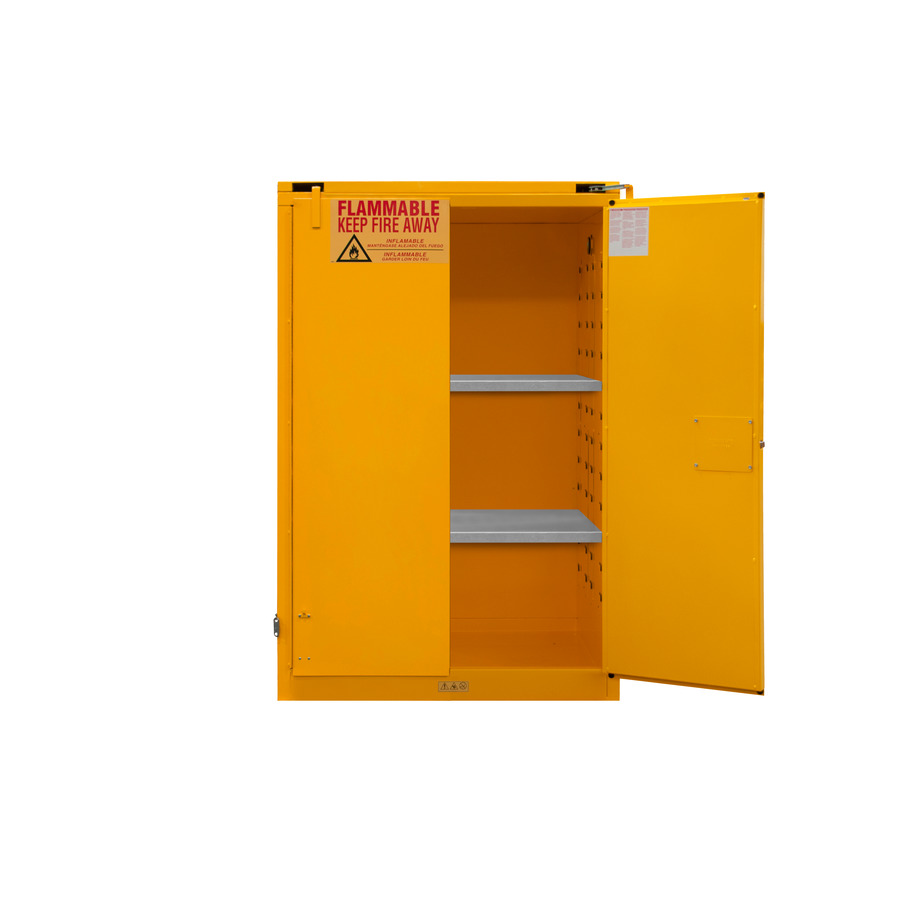 Durham Mfg 1090ML-50 Flammable Storage Cabinet, Legs, 90 Gal, 2 SF/2 DR, Manual, 43"x34"x71", Yel