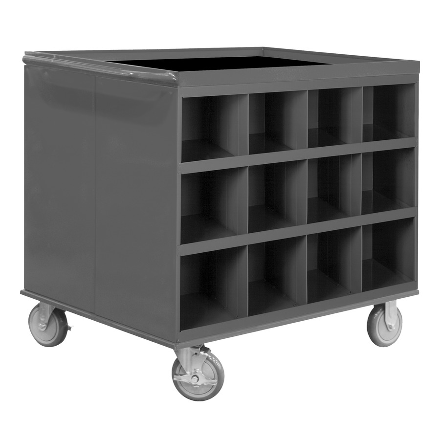 Durham Mfg 663-95 Stock Cart, 2 Sided , 24 Open Bins, All Lids Up, Gray, 34"x24"x34"