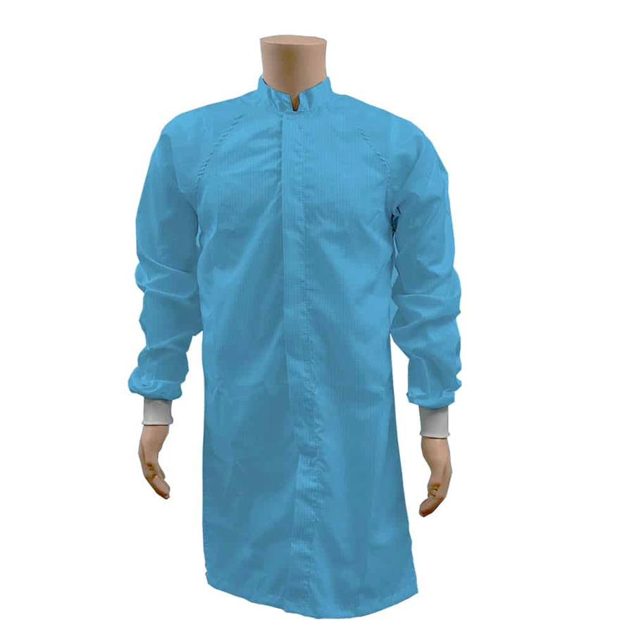 Transforming Technologies JLM6208LB ESD-Safe Cleanroom Frock with ESD Knit Cuffs, 4X-Large, Light Blue