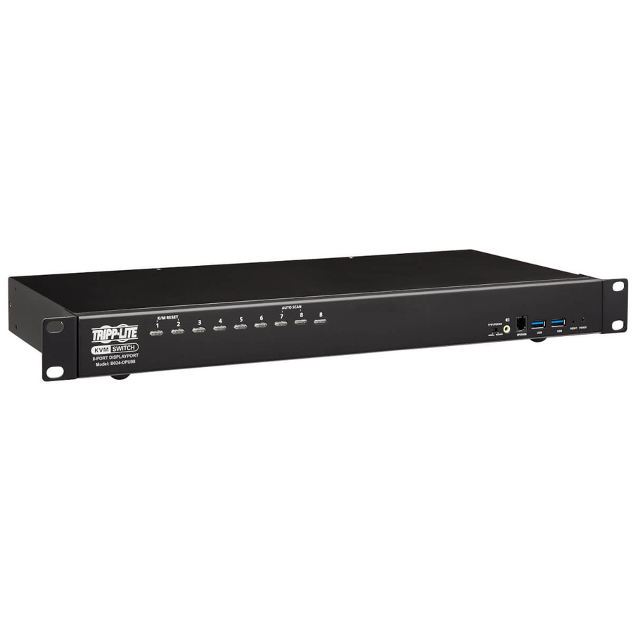 Tripp Lite B024-DPU08 8-Port DisplayPort/USB KVM Switch with Audio/Video and USB Peripheral Sharing, 4K 60 Hz, 1U Rack-Mount